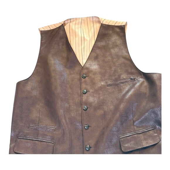 Men's Brown Faux Leather Vest Chaka Vest L Lined Western Steampunk - Picture 2 of 8
